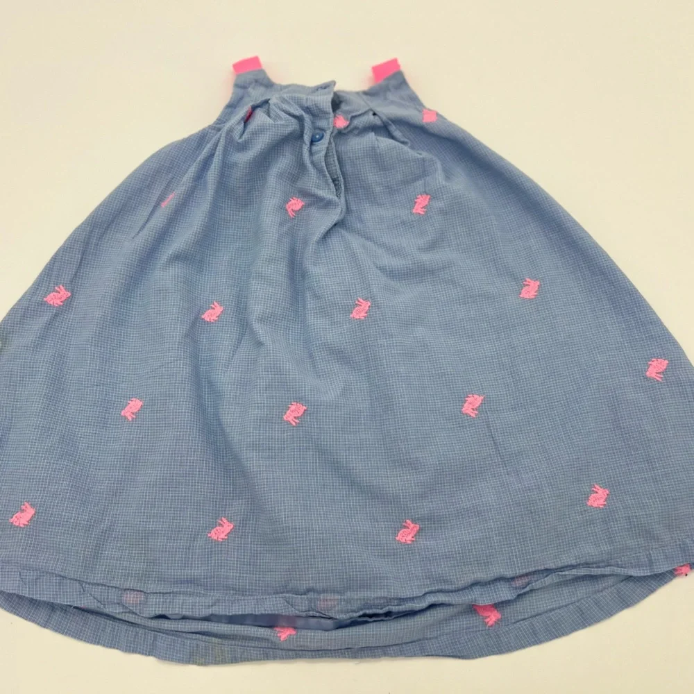 Baby Gap Dress Girl Blue With Pink Bunnies 18-24 Months Pink Bows